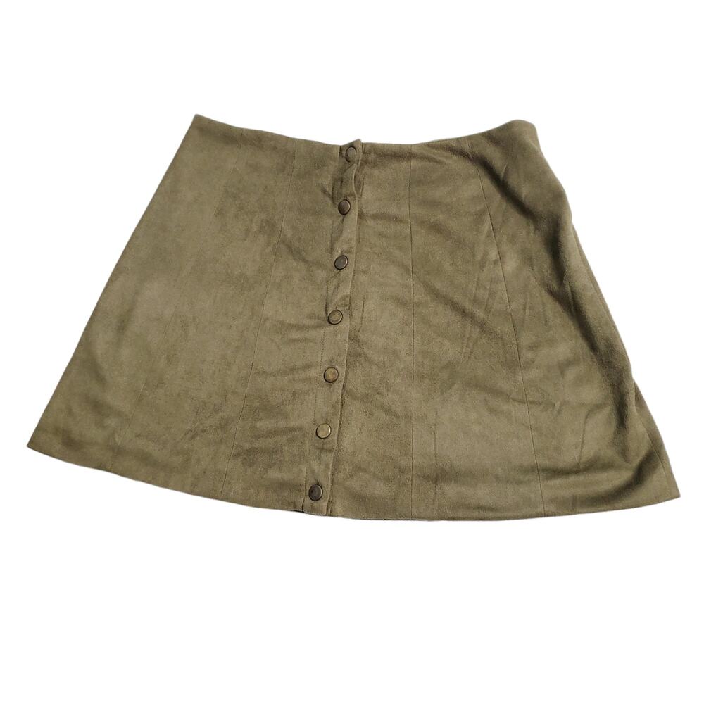 ALTAR'D STATE Olive Green Faux Suede Button Mini Skirt A-line Women's M 1528